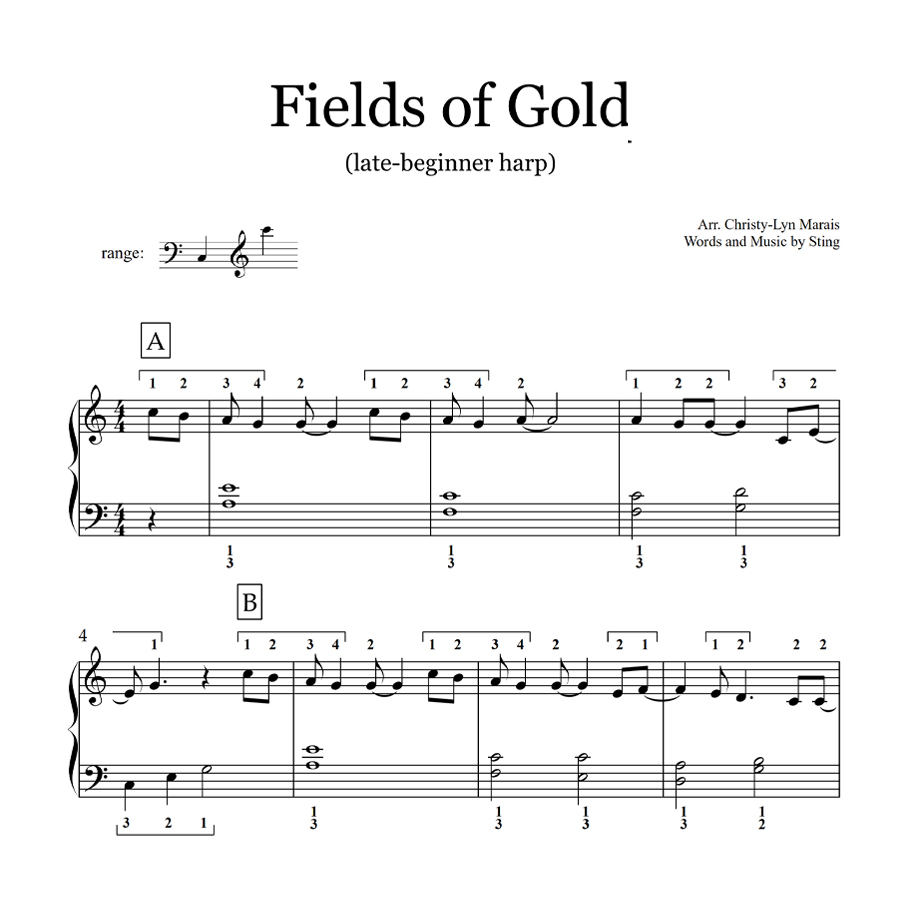 Beginner Sheet Music Fields of Gold by Sting