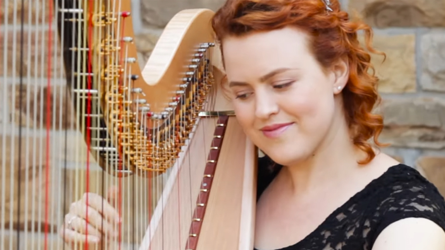 Christy-Lyn playing lever harp