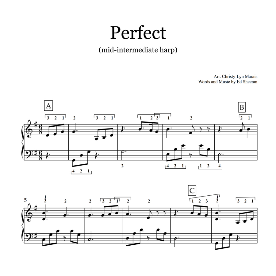 Intermediate Harp Instrumental Sheet Music Perfect by Ed Sheeran