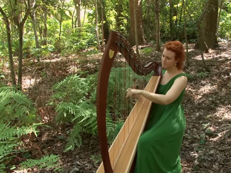 Christy-Lyn playing harp in forest