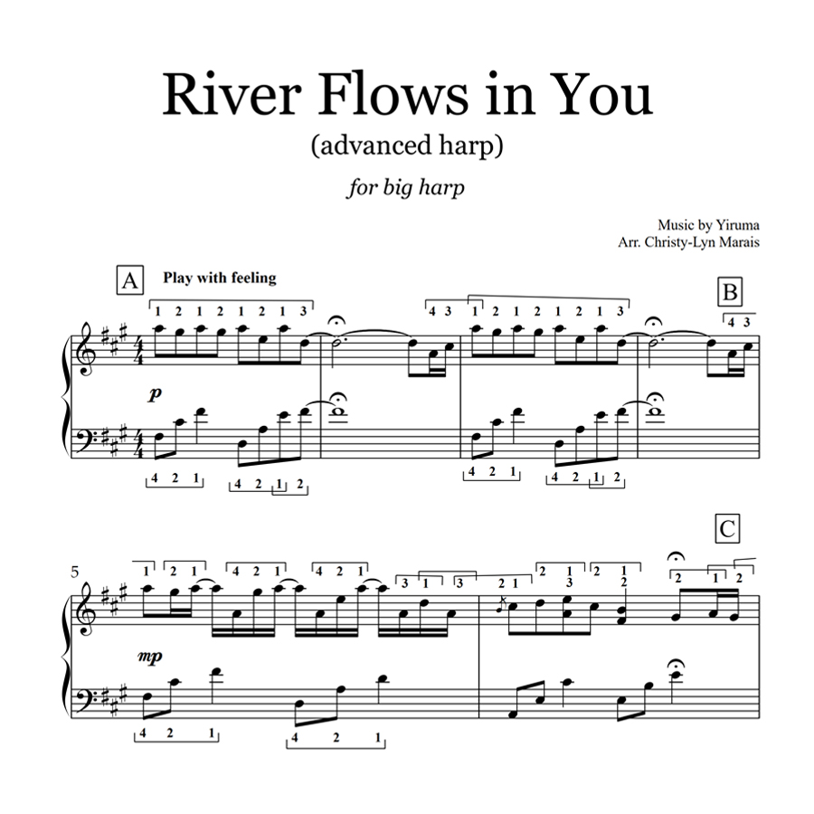 Advanced Harp Instrumental Sheet Music River Flows in You by Yiruma