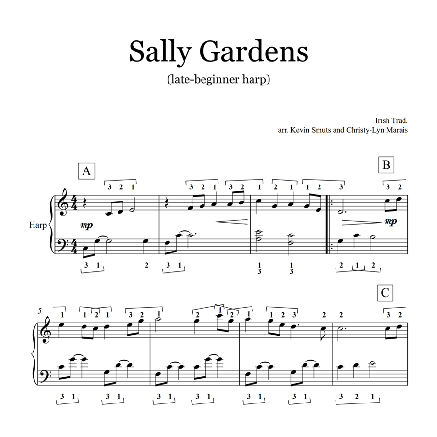 Beginner Harp Instrumental Sheet Music Sally Gardens Irish Traditional
