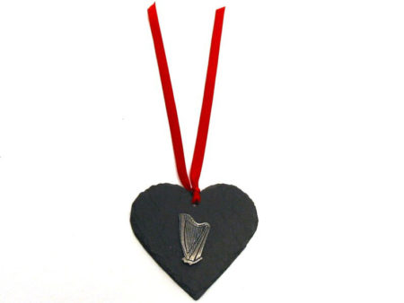 Hanging Ornament - Slate Heart with Harp