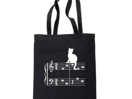 Cat on a Music Staff Tote Bag